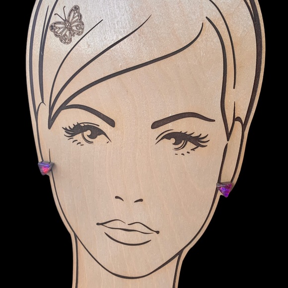 Dichroic Glass Cobalt Blue, Purple & Red Woman’s Jewelry Triangle Earrings - Picture 4 of 5